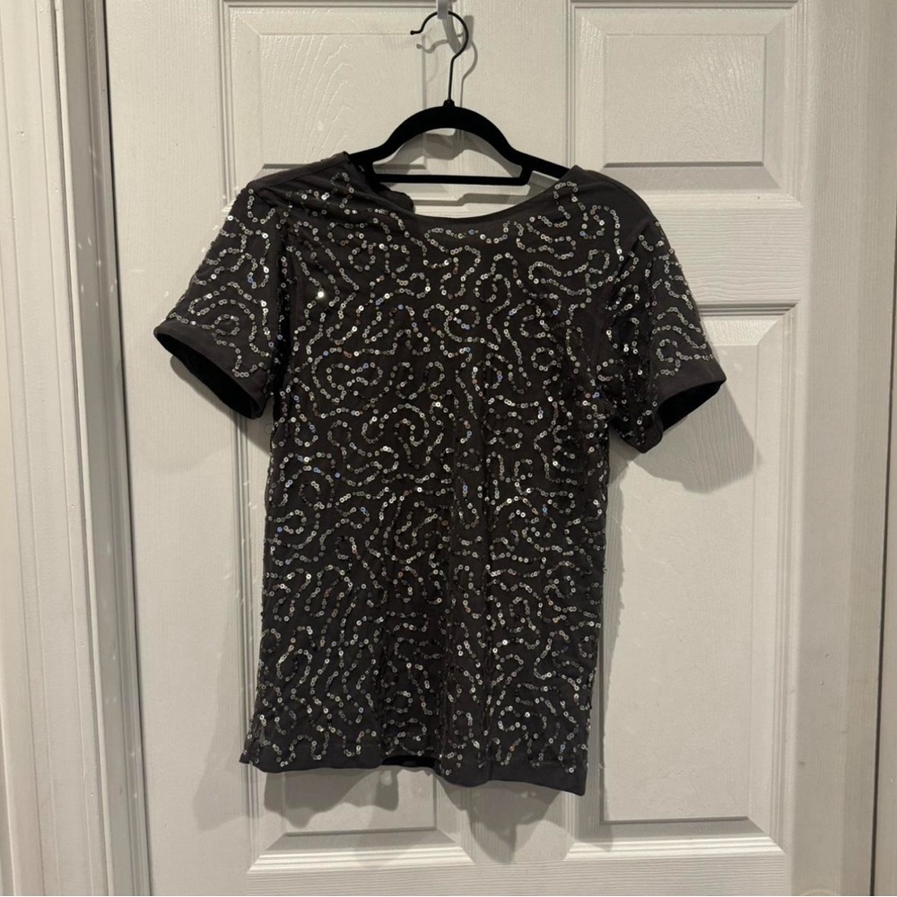 Express Black and Silver Sequin Top